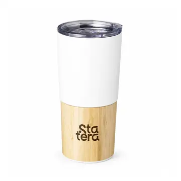 Copo Térmico 600ml com Detalhe em Bambu com personalização Statera para empresas
