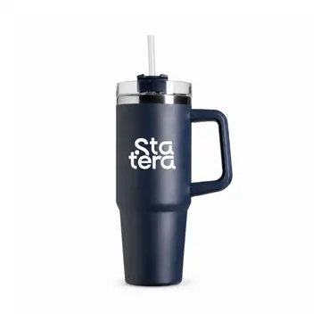 Caneca Térmica 900ml com Abertura Giratória e Canudo com personalização Statera para empresas