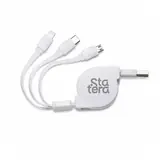 Cabo USB Retrátil 3 em 1 com USB-C, Micro USB e Lightning com personalização Statera para empresas