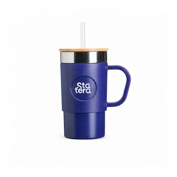 Caneca Térmica 400ml Inox 304 com Tampa de Bambu com personalização Statera para empresas